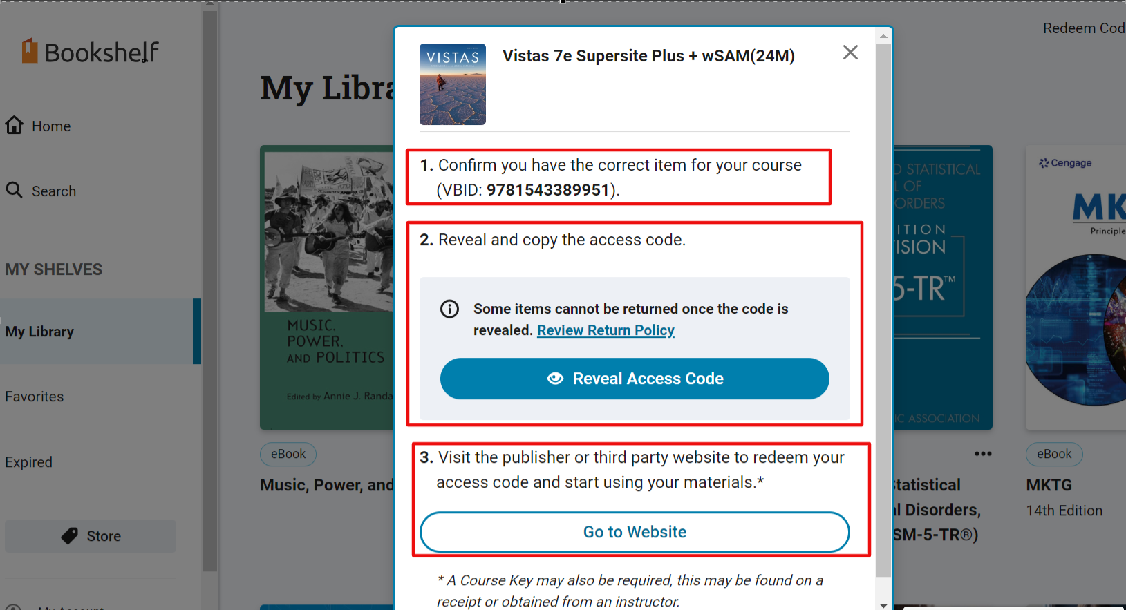 Access code obtention screen