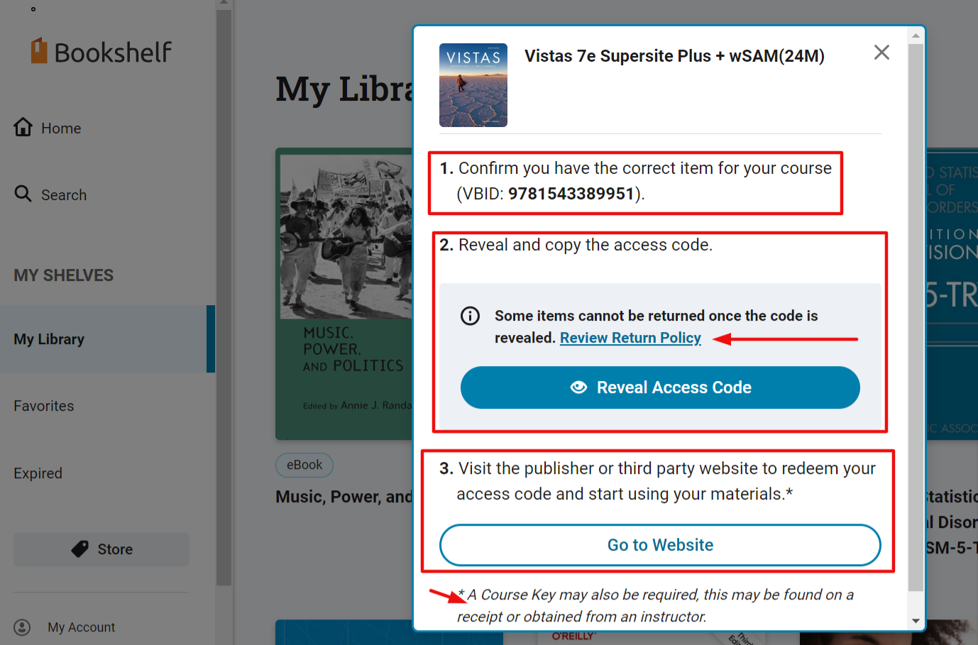 Access code confirmation screen