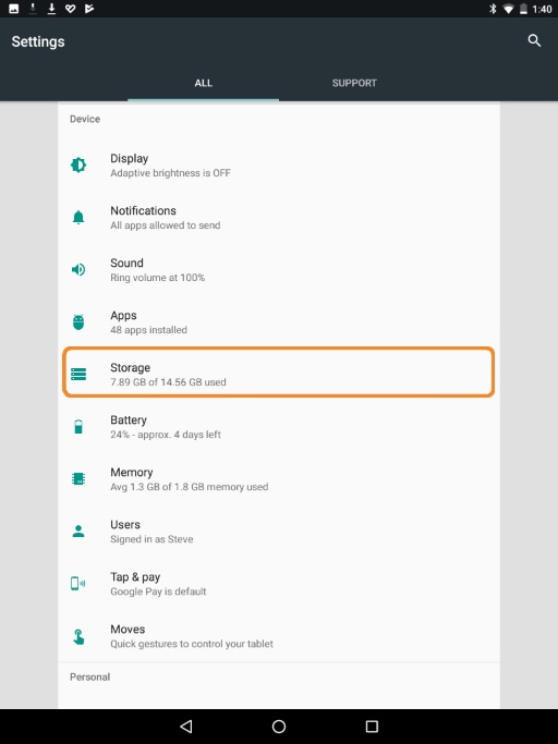 storage settings
