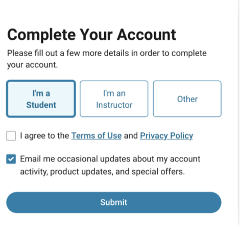 complete your account example
