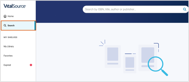 Bookshelf Menu search button selected