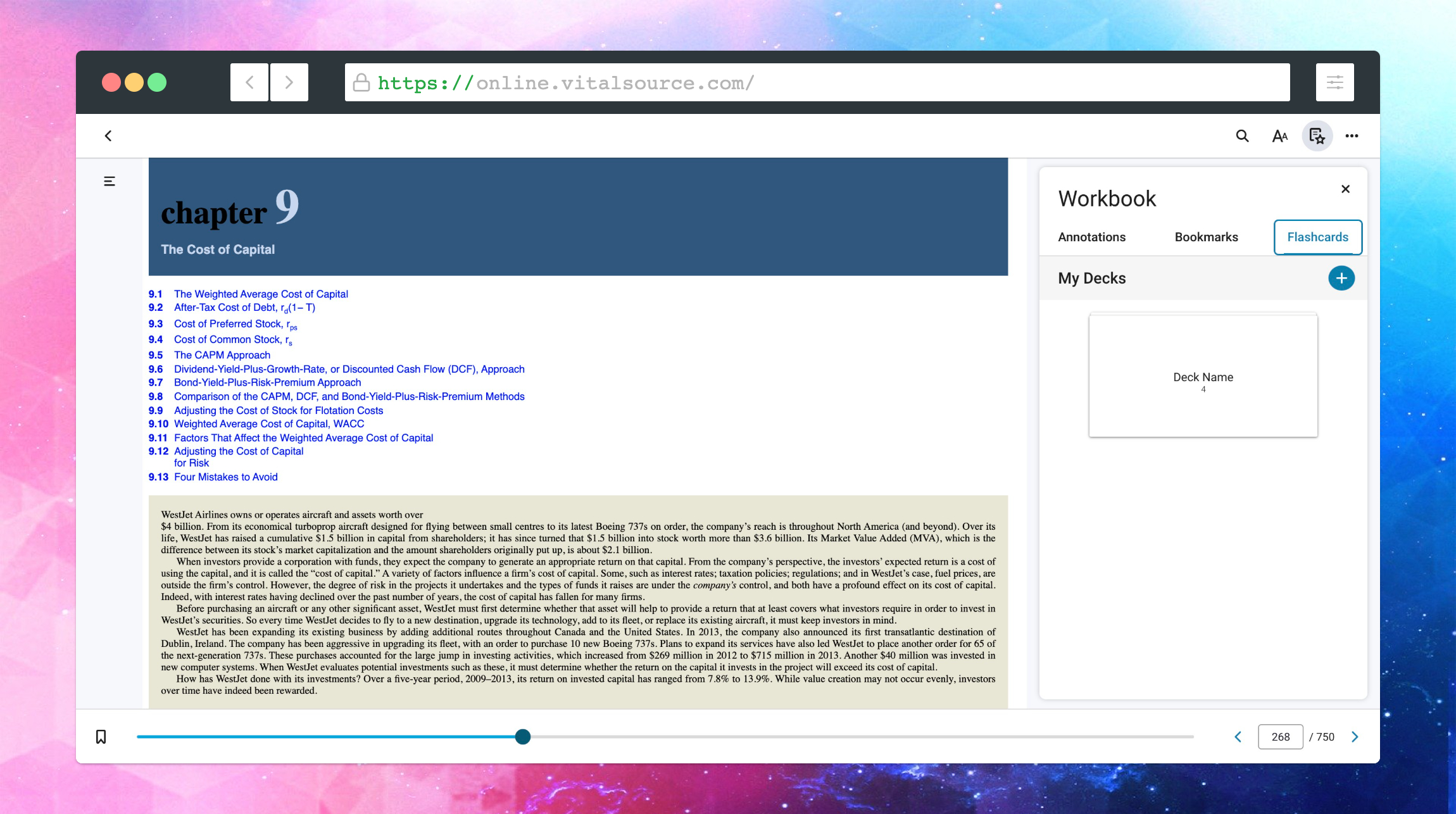 Flashcard button on ebook screen