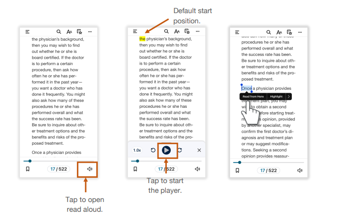 Begin using read out loud option