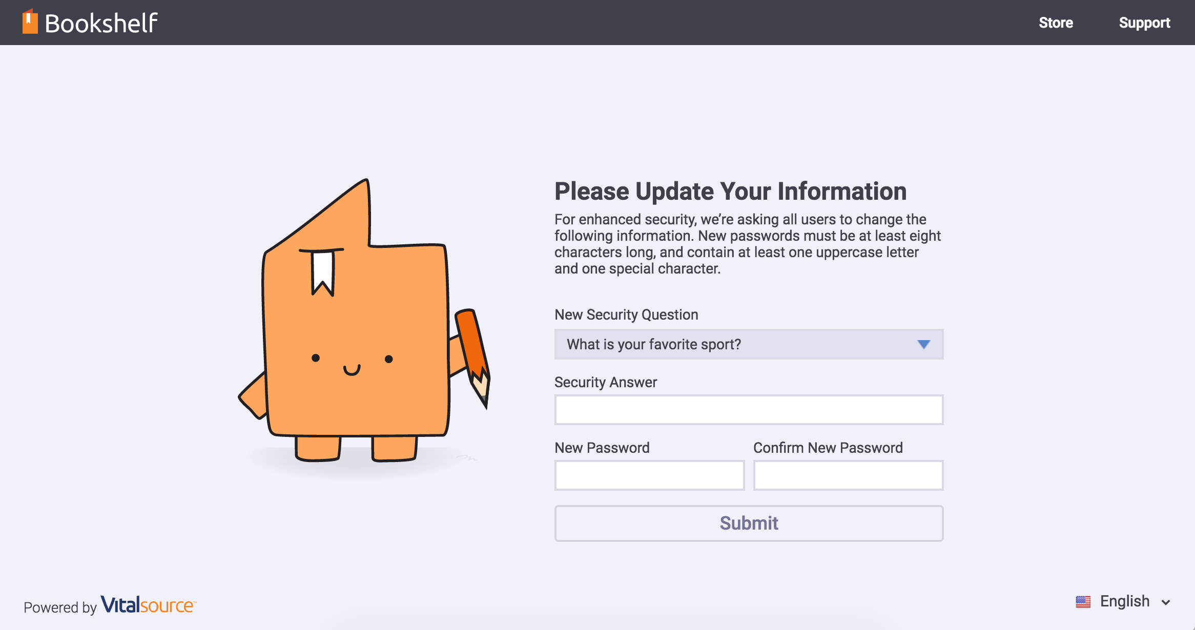 Update password form screenshot