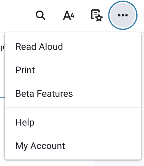etextbook screen and where to find print button